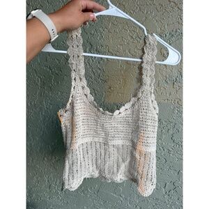 NWT Light Beige Crochet‎ Tank Top Size S Scalloped Straps Sleeveless Knit